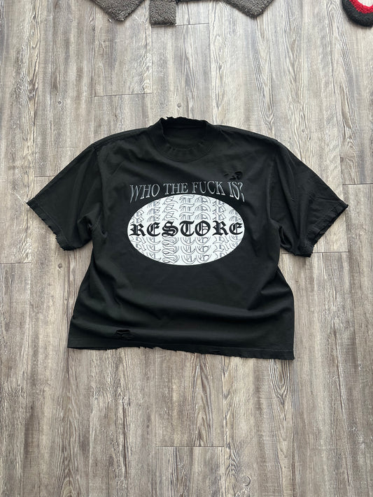 W T F I R Drop Shoulder Distressed Black Tee